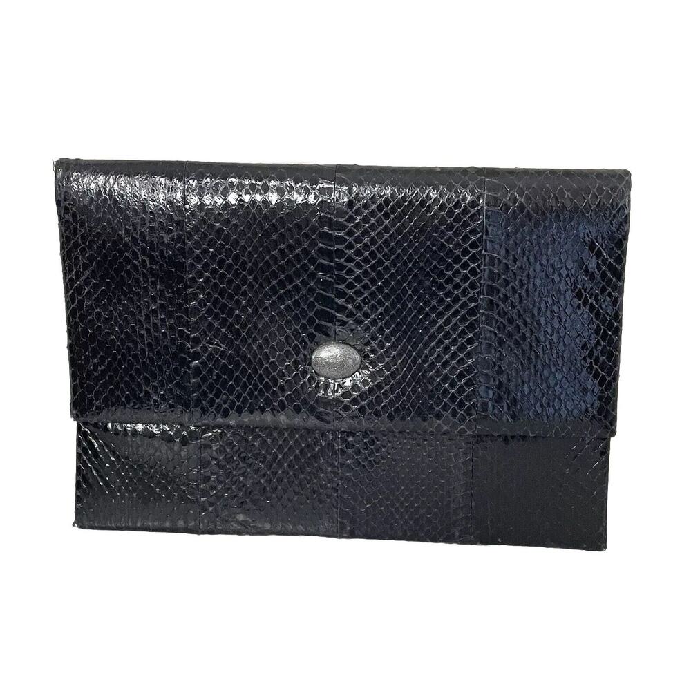 Vintage Retro 80s 90s Vanna White Black Snake Leather Clutch Glam Disco